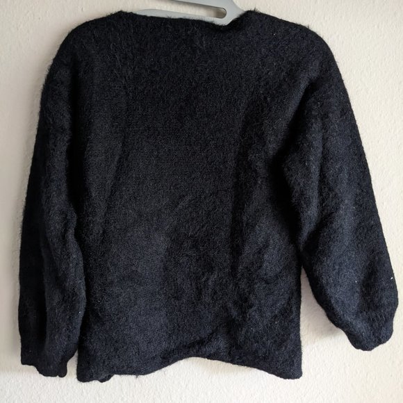 Truly Yours Pullover Long Sleeve Vneck Solid Black Boho Sweater Women's S/M - Picture 4 of 4